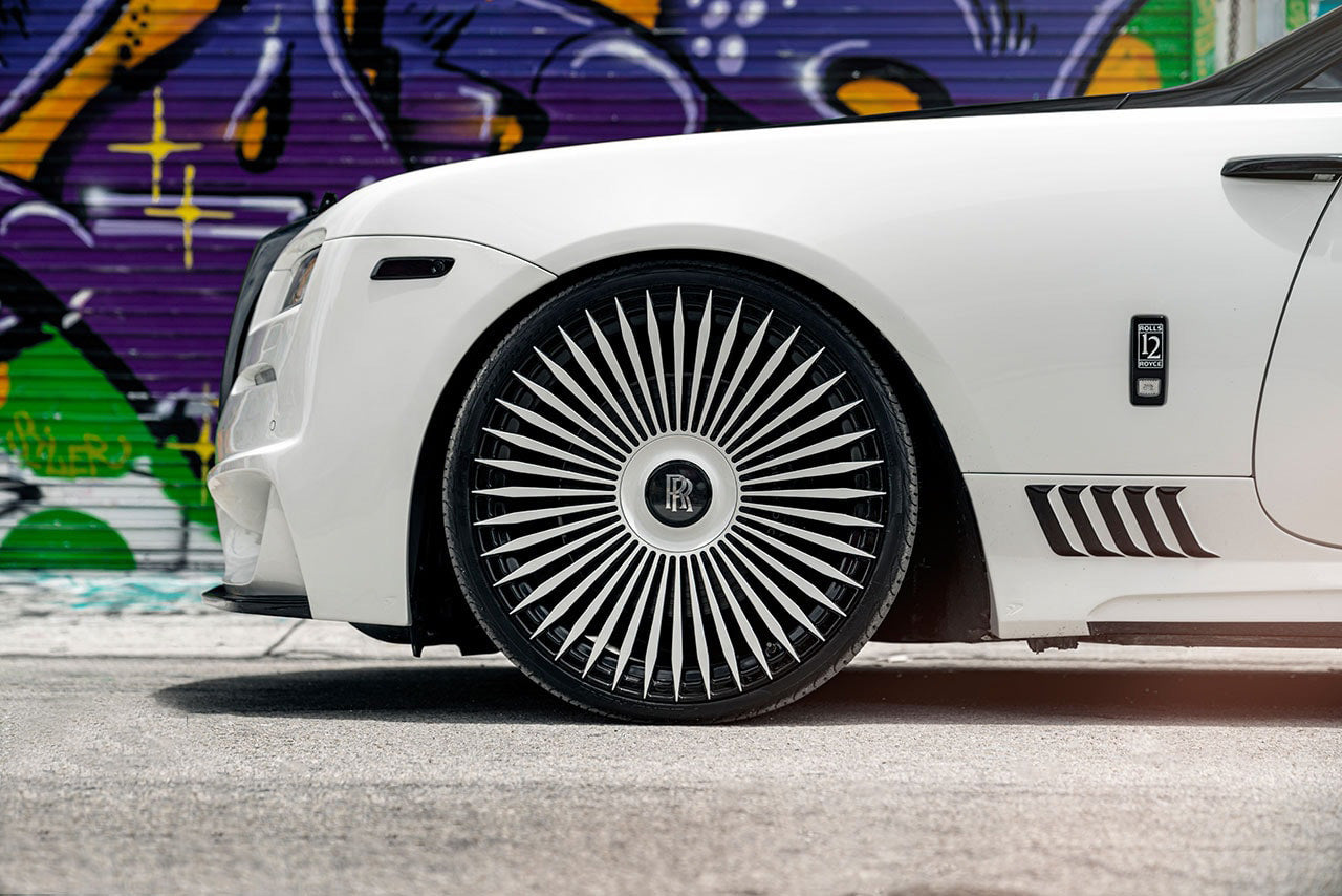 Custom Fit AGLuxury AGL45 Multispoke Floating Cap Wheels on white car