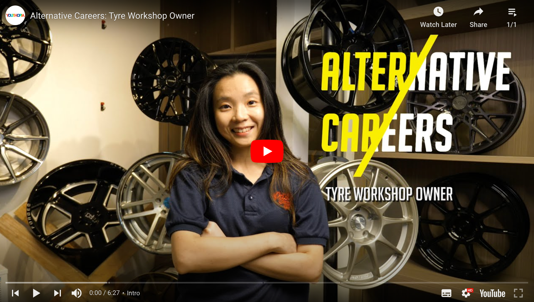 Load video: Cordillia featured on Youthopia, highlighting her role as a car workshop owner at Pitstop Tyres.